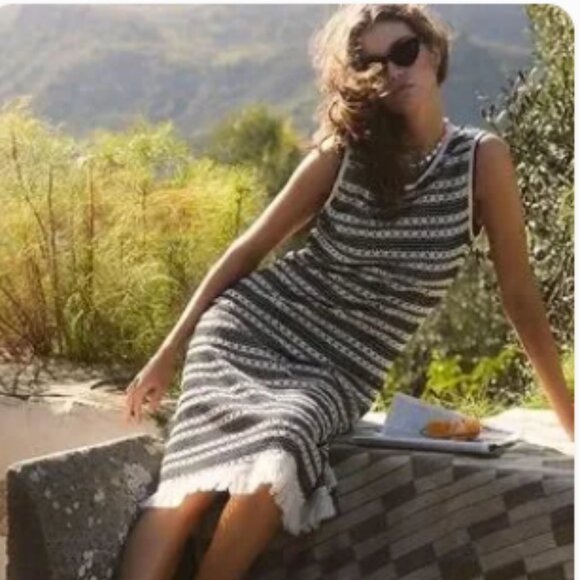 J. Crew Collection Dress Women's Size XXS Black/Ivory White crochet stripe - Picture 4 of 14